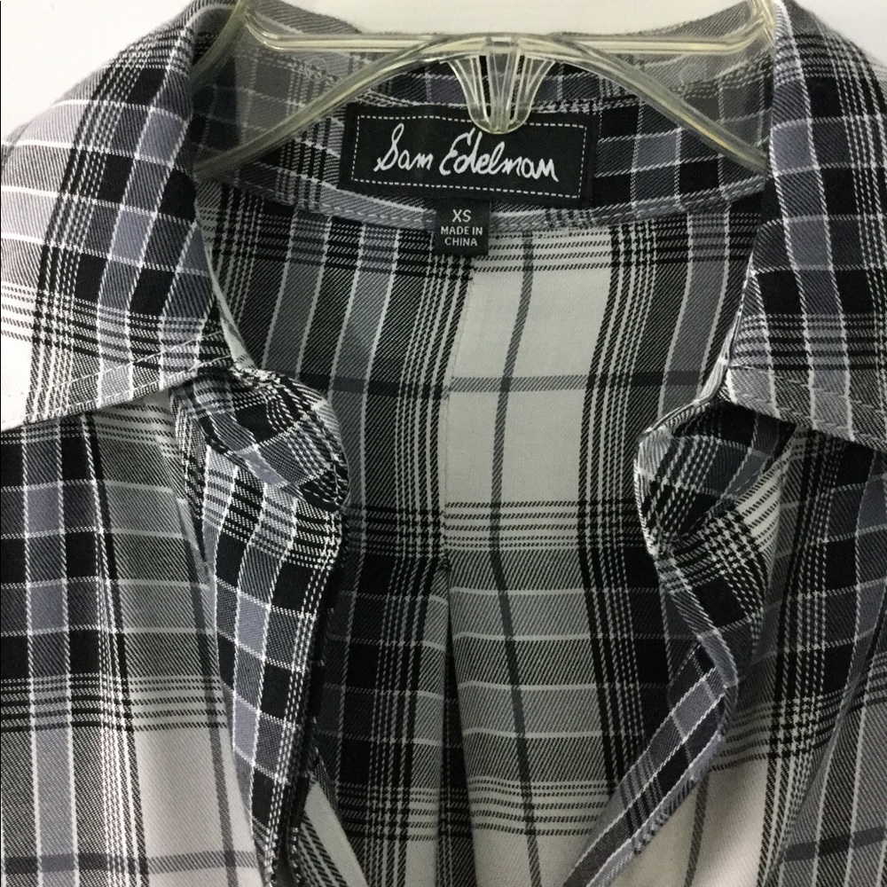 Sam Edelman Riley Plaid Black & White Button Front Top - Picture 8 of 8